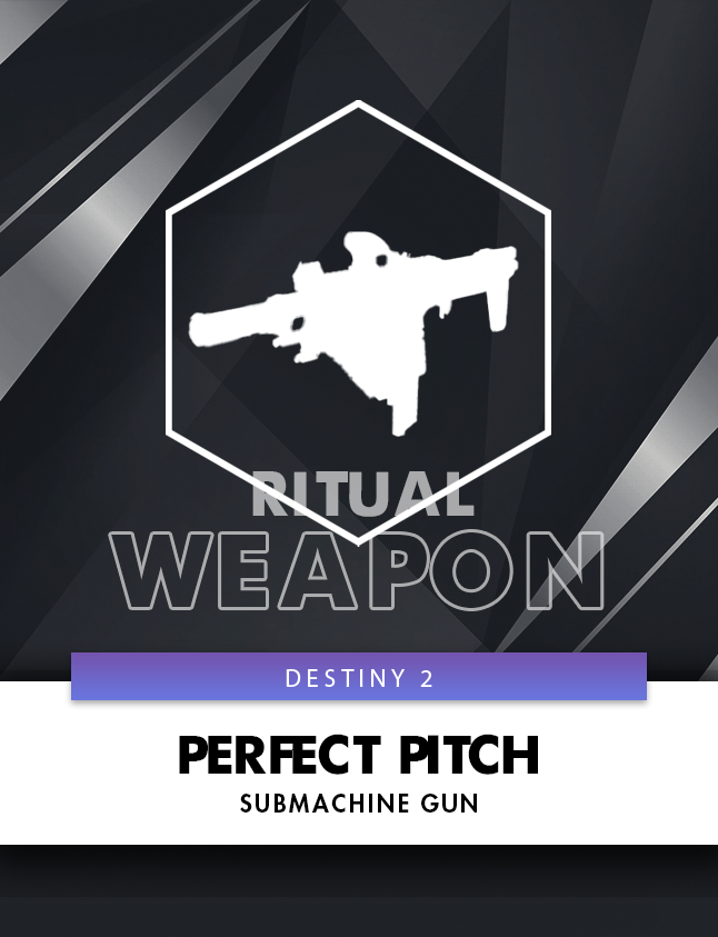 The Perfect Pitch Submachine Gun from Destiny 2, with solar energy ready to scorch enemies.